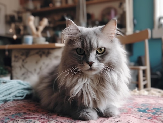 Eine süße graue Maine-Coon-Katze ruht generative KI