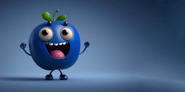 Eine süße und charmante Blueberry 3D-Zeichentrickfigur mit Kopierraum. KI generiert