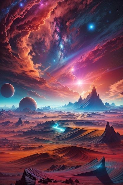 Eine surreale Landschaft eines fernen Planeten als Handy-Hintergrundbild