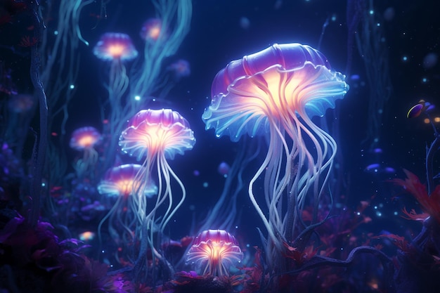 Eine surreale Unterwasserwelt mit biolumineszierendem Cre 00518 02