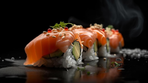 Eine Sushi-Platte mit Lachs darauf