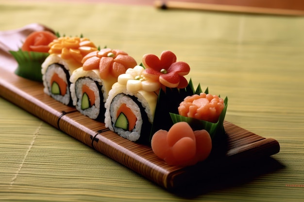 Eine Sushi-Platte mit verschiedenen Zutaten