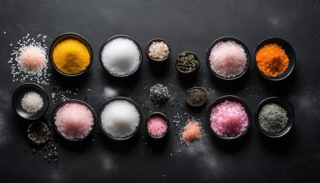 Eine Symphonie der Geschmacksrichtungen Eine Sammlung farbenfroher Salze und Gewürze