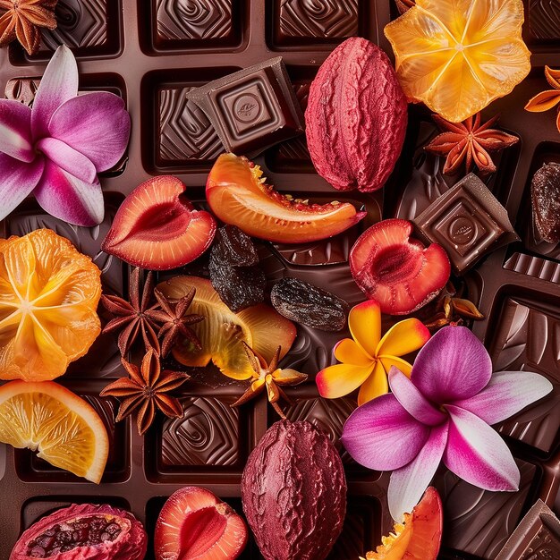 Eine Symphonie der Geschmacksrichtungen Schokolade Früchte und Blumen