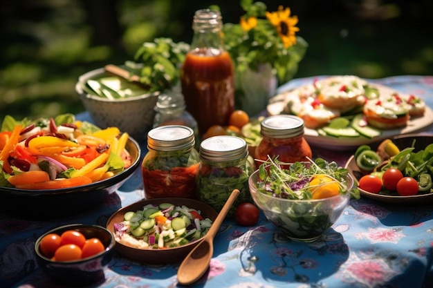 eine Tabelle mit Lebensmitteln, darunter Gemüse und Tomaten