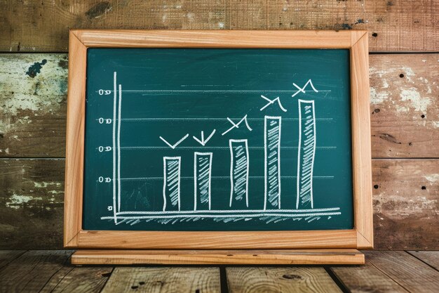 Foto eine tafel mit einem klaren und organisierten balkendiagramm, auf dem daten und statistiken dargestellt sind diagramm eines erfolgreichen umsatzwachstumsplans, der auf einer tafel gezeichnet ist