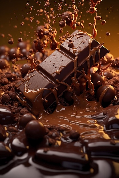Eine Tafel Schokolade ist umgeben von Schokolade und Schokolade