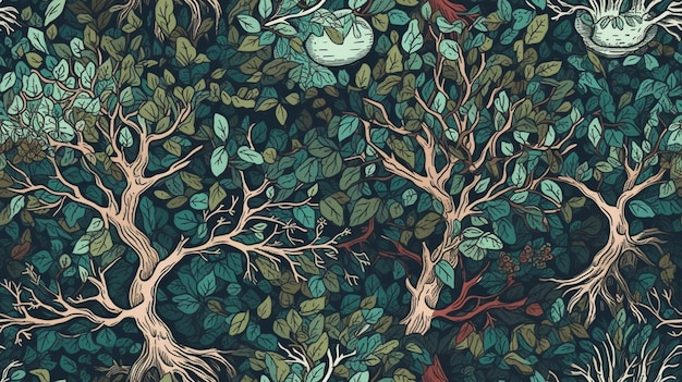 Eine Tapete mit einem Baum und der Aufschrift „Wald“ darauf