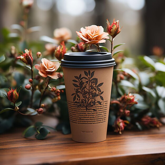 eine Tasse Blumen mit der Aufschrift „Blumen“ darauf.