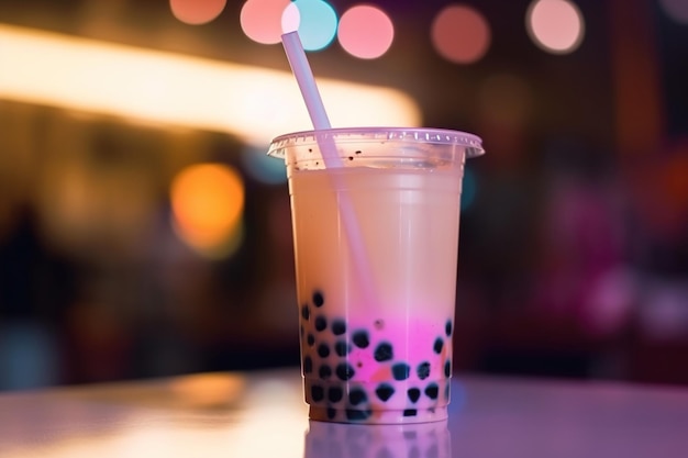 Eine Tasse Bubble Tea mit einer Erdbeere