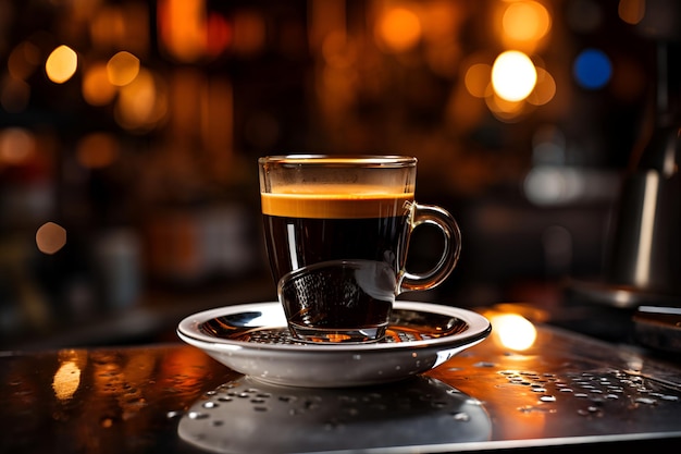 Eine Tasse Espresso an der Bar. KI-Generation