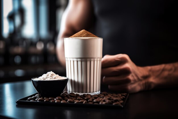 Eine Tasse Fitness-Proteinpulvergetränk