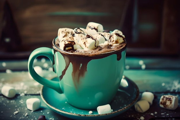 Eine Tasse heiße Schokolade mit Marshmallows und Schokolade