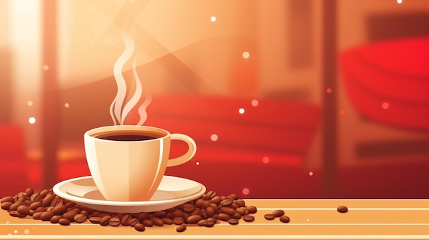 Eine Tasse Kaffee auf einem Tisch mit rotem Hintergrund