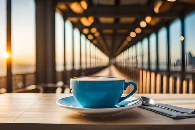 Eine Tasse Kaffee auf einer Untertasse mit einem Löffel.