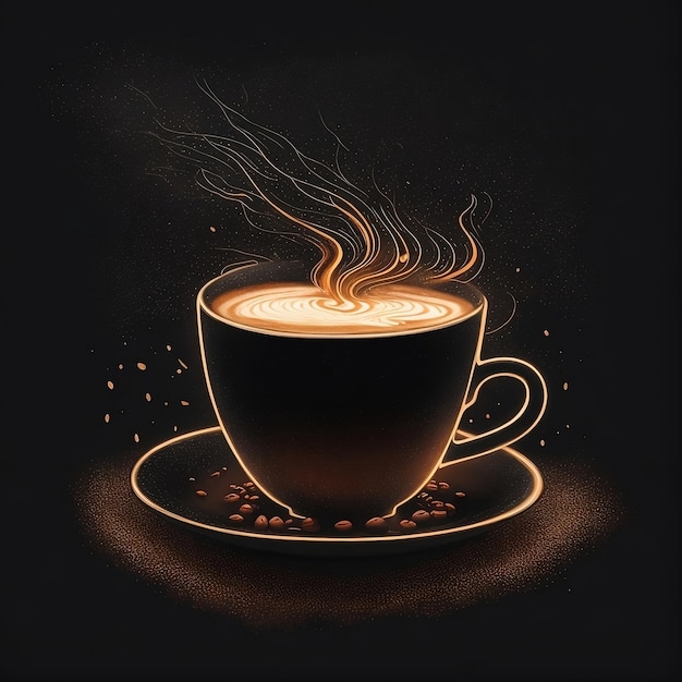 eine Tasse Kaffee auf schwarzem Hintergrund