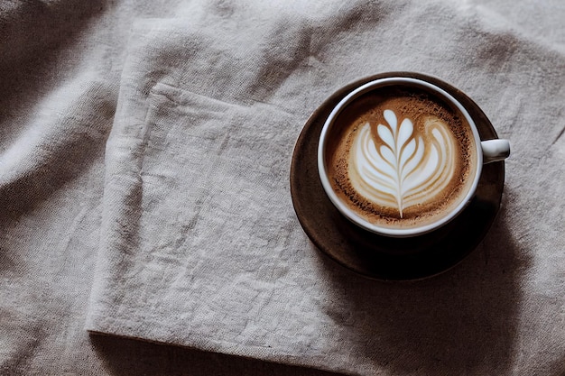 Eine Tasse Kaffee auf Stoff