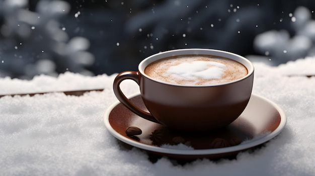 eine Tasse Kaffee auf weißem Schnee