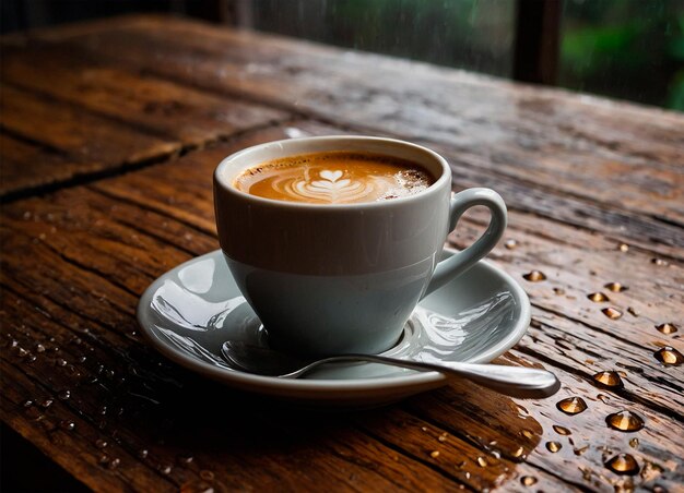 eine Tasse Kaffee im Regen