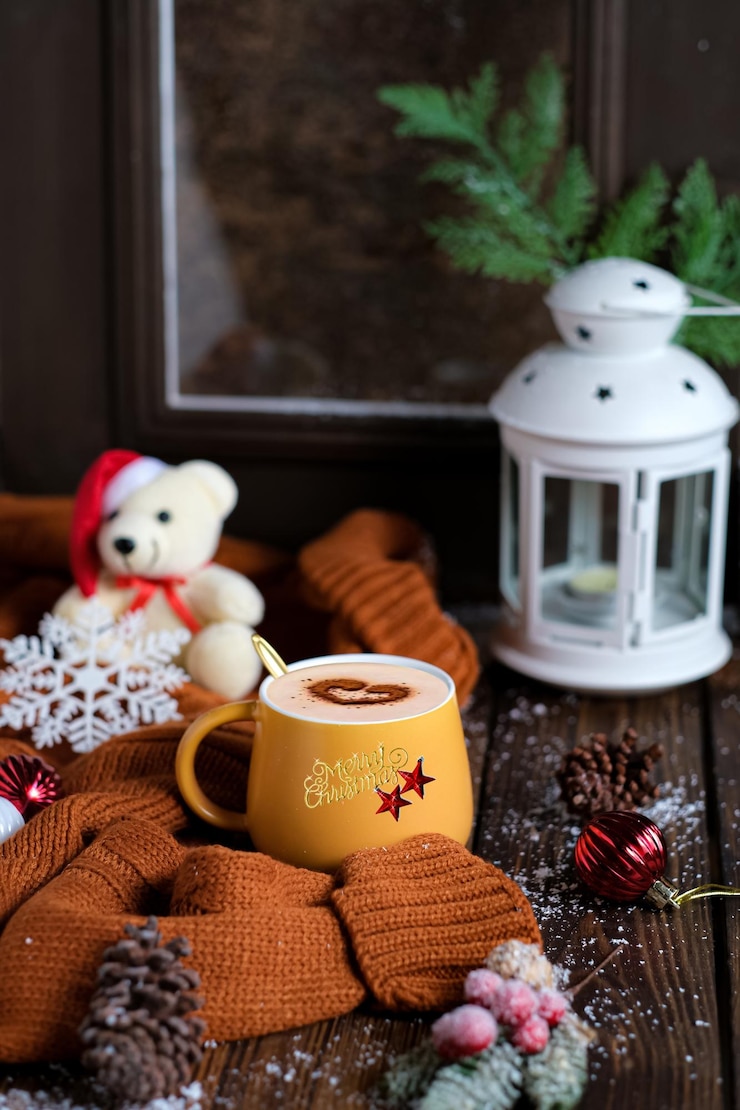 Foto eine tasse kaffee in der weihnachtszeit