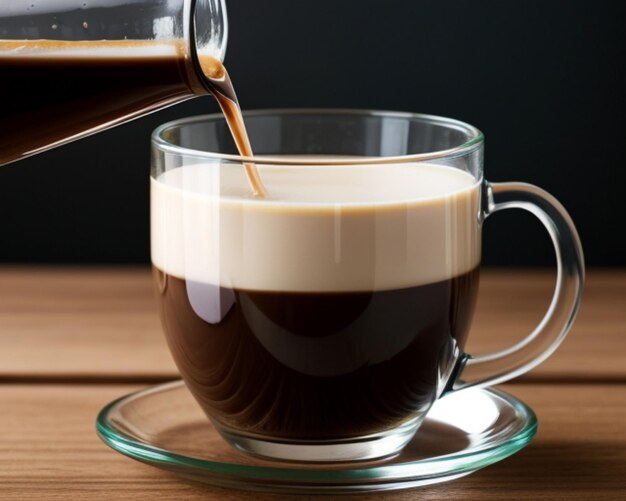 Foto eine tasse kaffee, in die ein löffel hineingegossen wird.