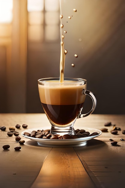 Eine Tasse Kaffee, in die ein Spritzer Kaffee eingegossen wird