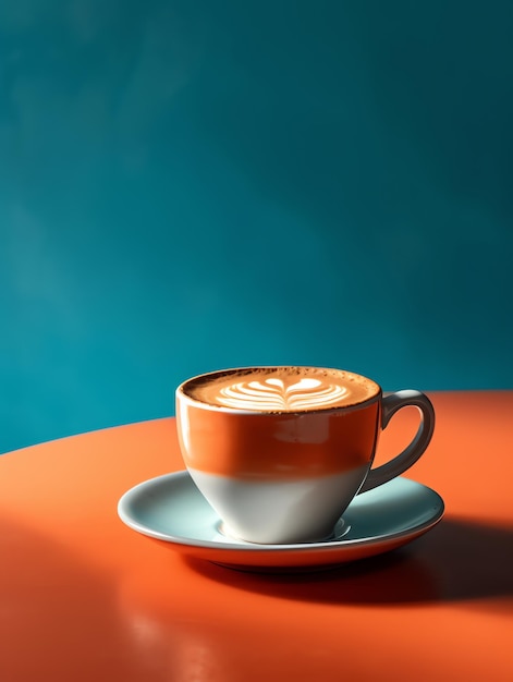Eine Tasse Kaffee mit blauem Hintergrund und blauem Hintergrund.