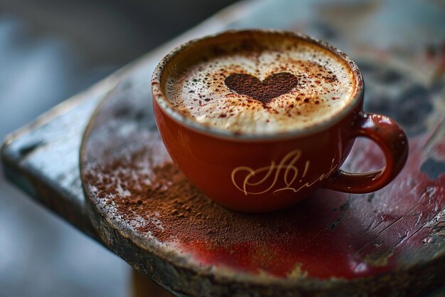 Foto eine tasse kaffee mit einem gezeichneten herz