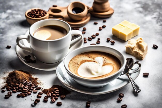 Foto eine tasse kaffee mit einem herz an der spitze