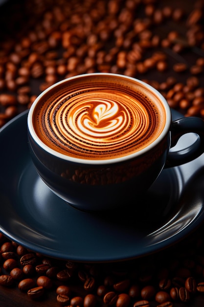 Eine Tasse Kaffee mit einem Herz auf der Kaffeetasse