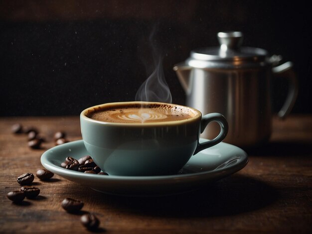 eine Tasse Kaffee mit einem Kaffee auf einem Teller