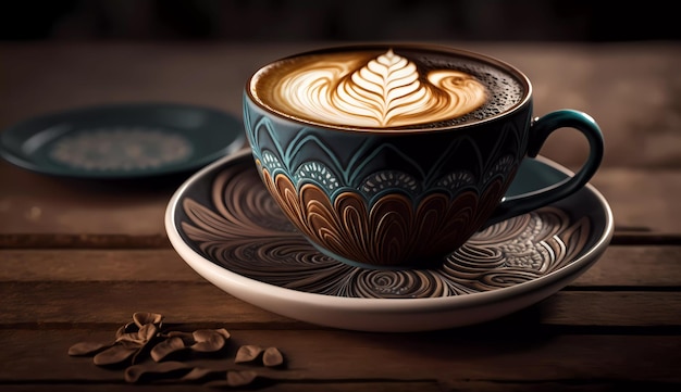 Eine Tasse Kaffee mit einem Keks an der Seite