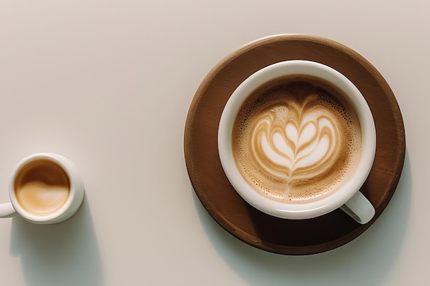 Eine Tasse Kaffee mit einem Milchkaffee darauf