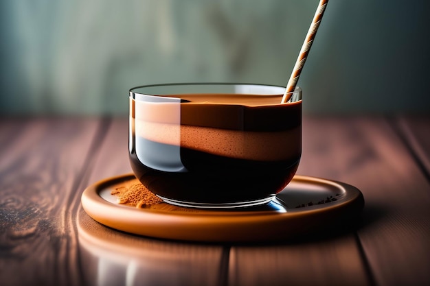 Eine Tasse Kaffee mit einem Strohhalm, der hineingegossen wird.