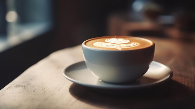 Eine Tasse Kaffee mit Herzdesign am Rand