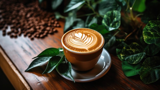 Eine Tasse Kaffee mit Latte Art obendrauf