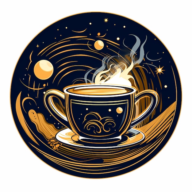 Eine Tasse Kaffee mit Planeten darauf