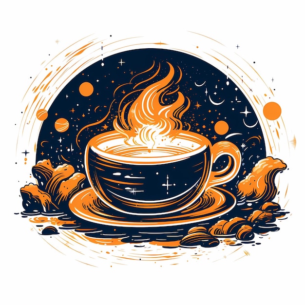 Eine Tasse Kaffee mit schwarzem Hintergrund und dem Bild einer Kaffeetasse darauf.