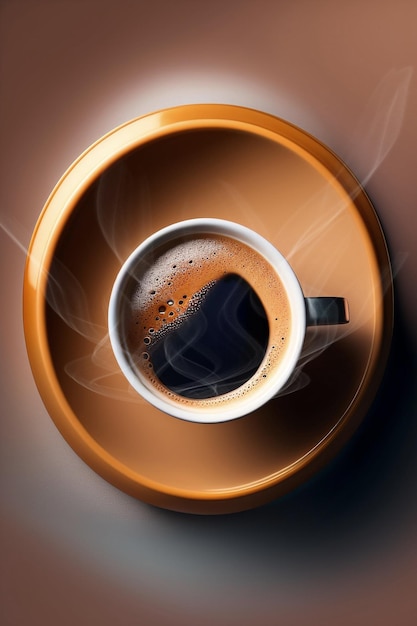 Eine Tasse Kaffee raucht von oben in einer Fantasy-Umgebung. Generative AI_4