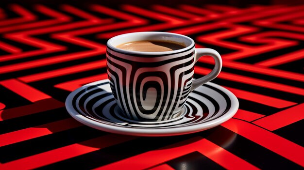 Eine Tasse Kaffee sitzt auf einer Untertasse und zeigt das warme und einladende Getränk Generative KI