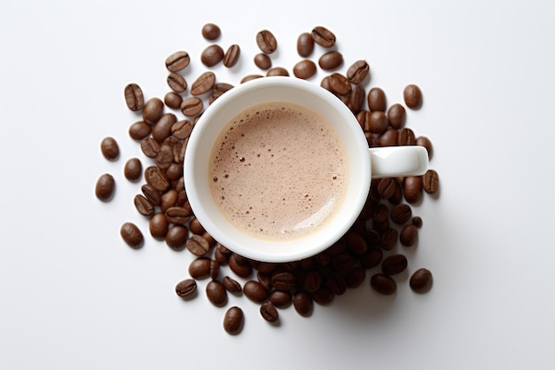 Eine Tasse Kaffee, umgeben von Kaffeebohnen. Cafés. Herkunft der Kaffeebohnen. Tipps zum Zubereiten von Kaffee. Gesundheitliche Vorteile von Kaffeesorten. Kaffeeplantagen-Tour