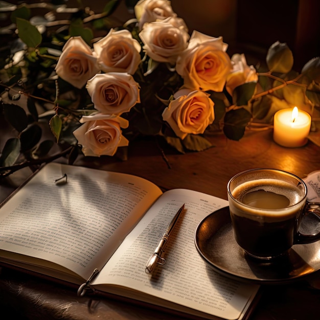 eine Tasse Kaffee und ein Buch mit einer Tasse Kaffee darauf