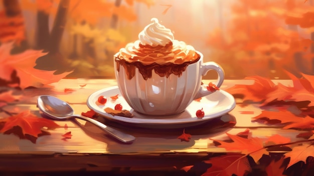 Eine Tasse Kaffee und ein Dessert, die Wärme und Komfort bringen, generiert von KI