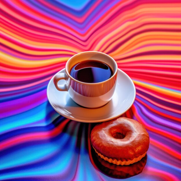 Eine Tasse Kaffee und ein Donut auf einem Teller