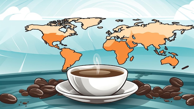 eine Tasse Kaffee und eine Weltkarte