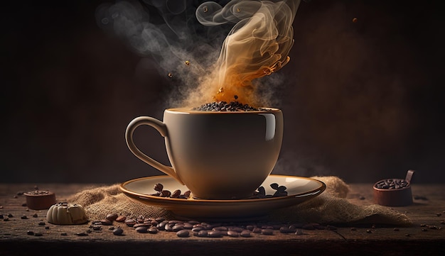 Eine Tasse Kaffee, von der oben Dampf aufsteigt
