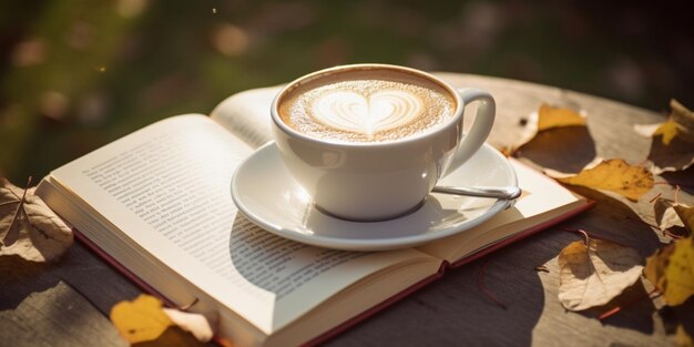 Eine Tasse schäumigen Cappuccinos mit Herzkunst auf Latte