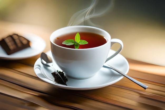 Eine Tasse schwarzer Tee in einer weißen Tasse neben weißem Tee