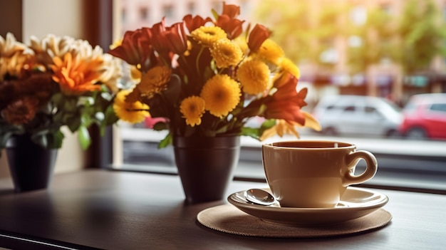 Foto eine tasse tee auf der fensterbank