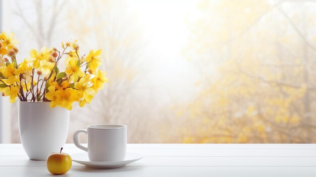 Eine Tasse Tee auf einem hölzernen Fensterbrett